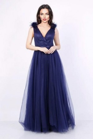 ROCHIE LUNGA ELEGANTA CU PENE LA UMERI