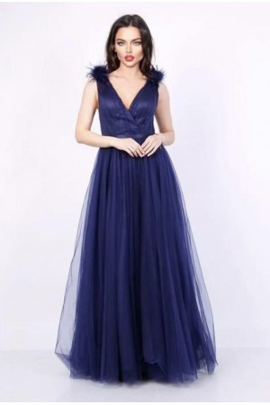 ROCHIE LUNGA ELEGANTA CU PENE LA UMERI