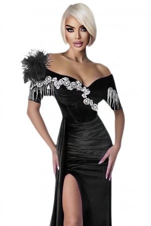 ROCHIE ELEGANTA CREP CU FRANJURI STRAS