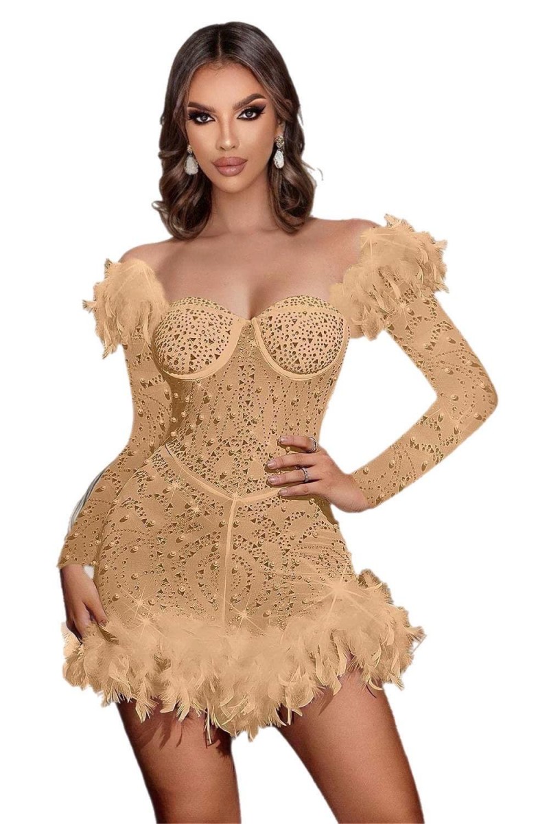 ROCHIE ELEGANTA CU PIETRE, STRASURI SI PENE