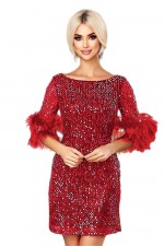 ROCHIE ELEGANTA PAIETE PE CATIFEA CU PENE LA MANECA