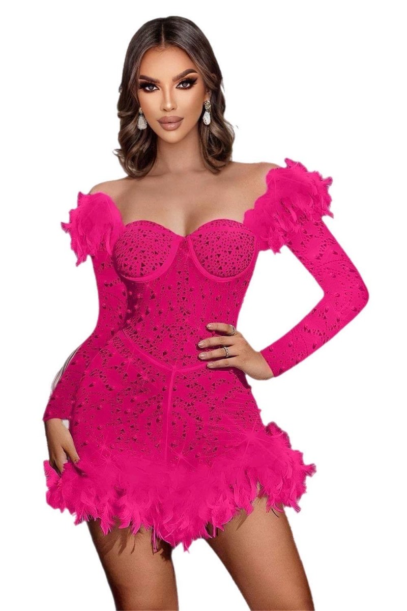 ROCHIE ELEGANTA CU PIETRE, STRASURI SI PENE