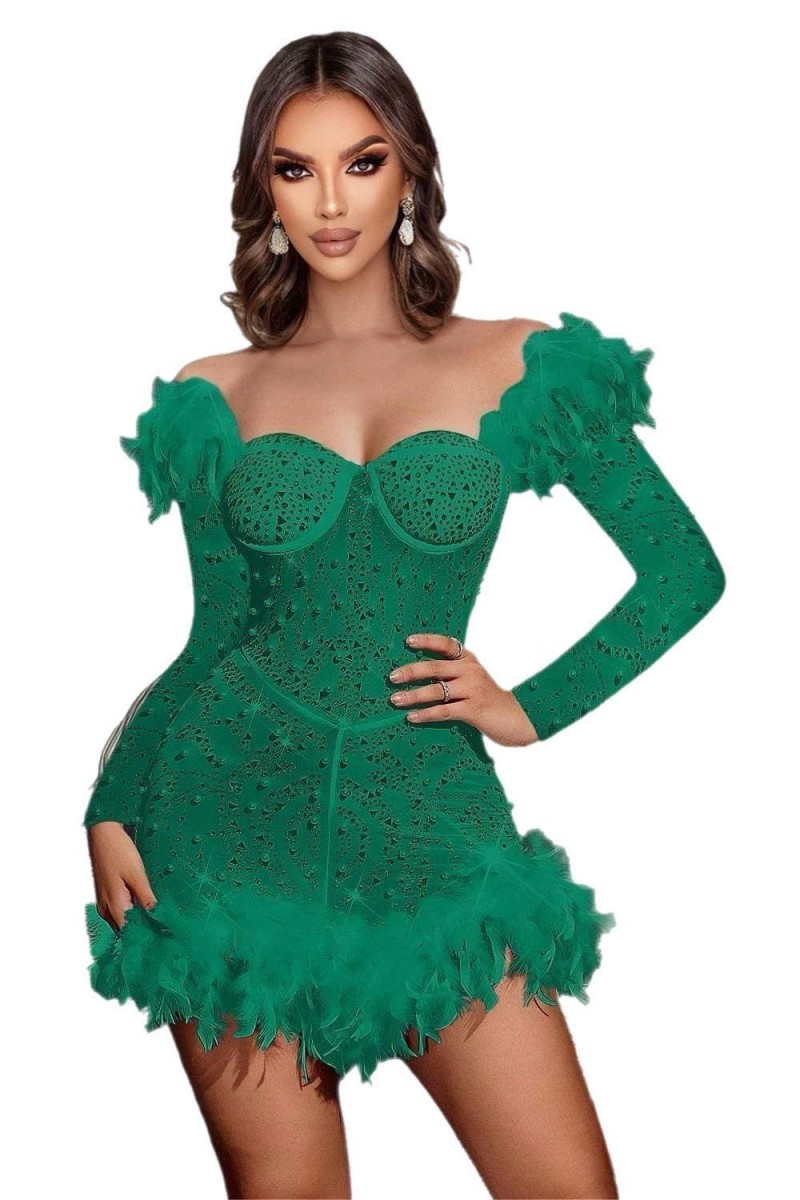 ROCHIE ELEGANTA CU PIETRE, STRASURI SI PENE