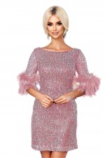 ROCHIE ELEGANTA PAIETE PE CATIFEA CU PENE LA MANECA