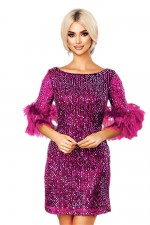 ROCHIE ELEGANTA PAIETE PE CATIFEA CU PENE LA MANECA