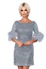 ROCHIE ELEGANTA PAIETE PE CATIFEA CU PENE LA MANECA
