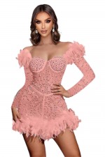 ROCHIE ELEGANTA CU PIETRE, STRASURI SI PENE
