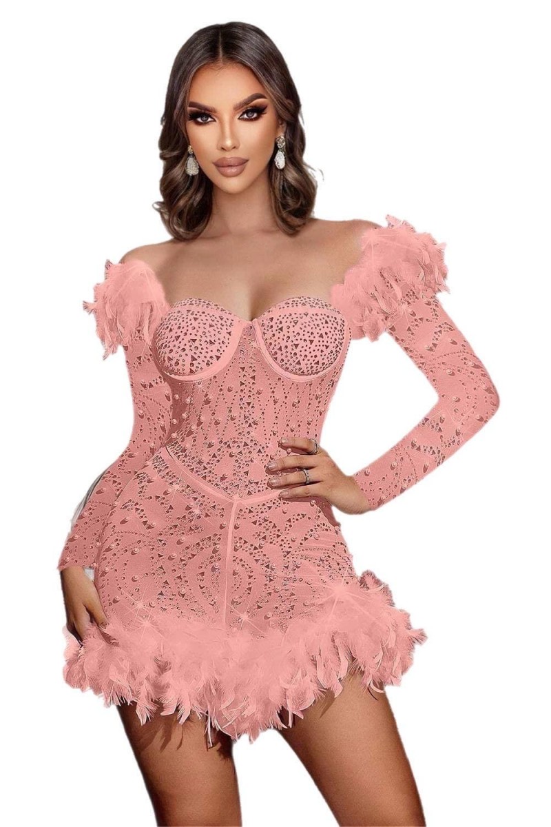 ROCHIE ELEGANTA CU PIETRE, STRASURI SI PENE