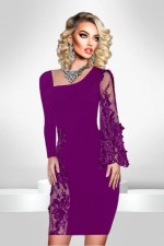 ROCHIE ELEGANTA CU FLORI 3D SI MANECA LARGA