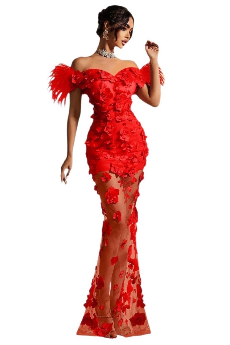 ROCHIE LUNGA CU FLORI MARI 3D