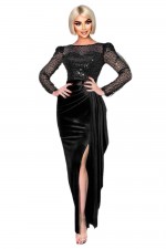 ROCHIE LUNGA  ELEGANTA CREP SI TULLE CU PAIETE SI STASURI
