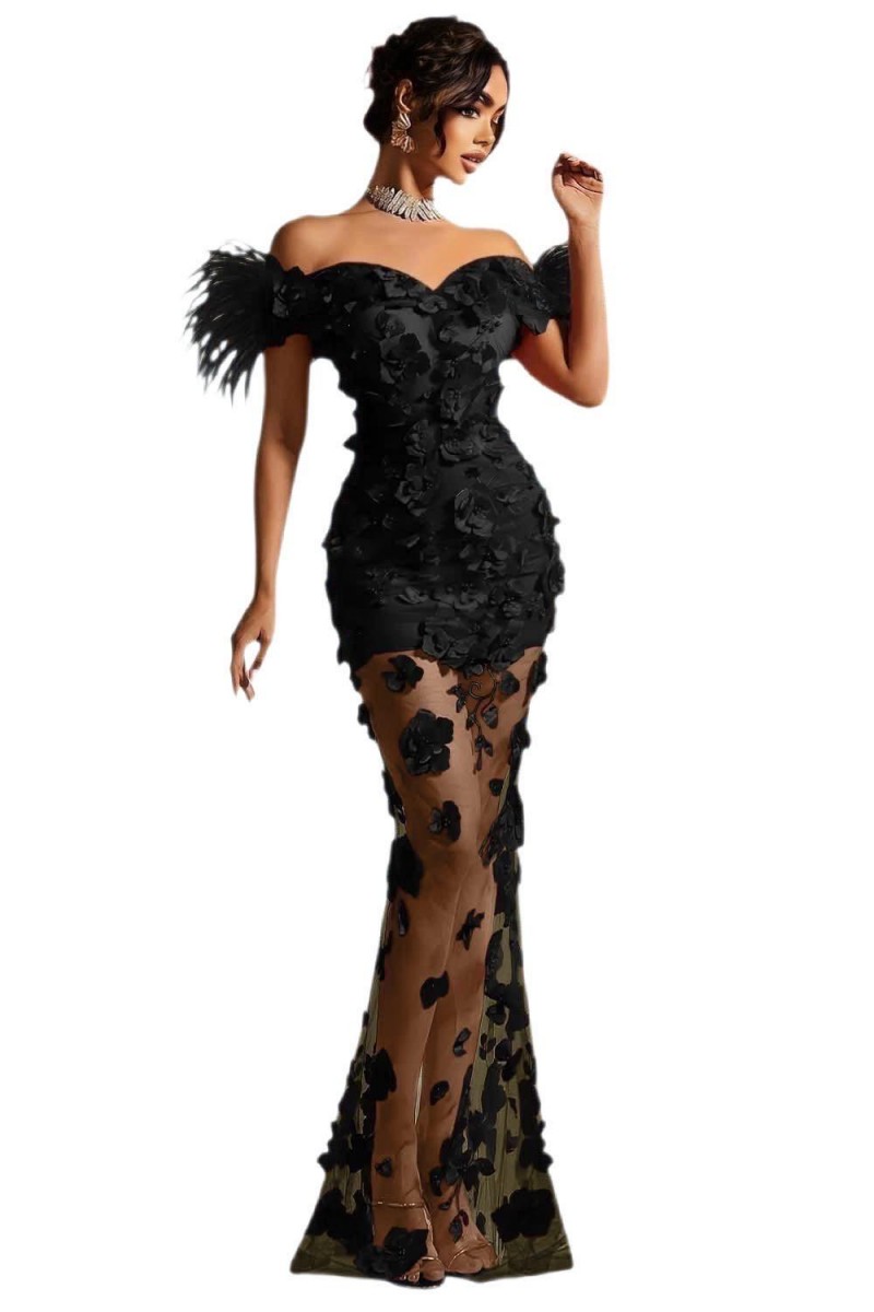 ROCHIE LUNGA CU FLORI MARI 3D