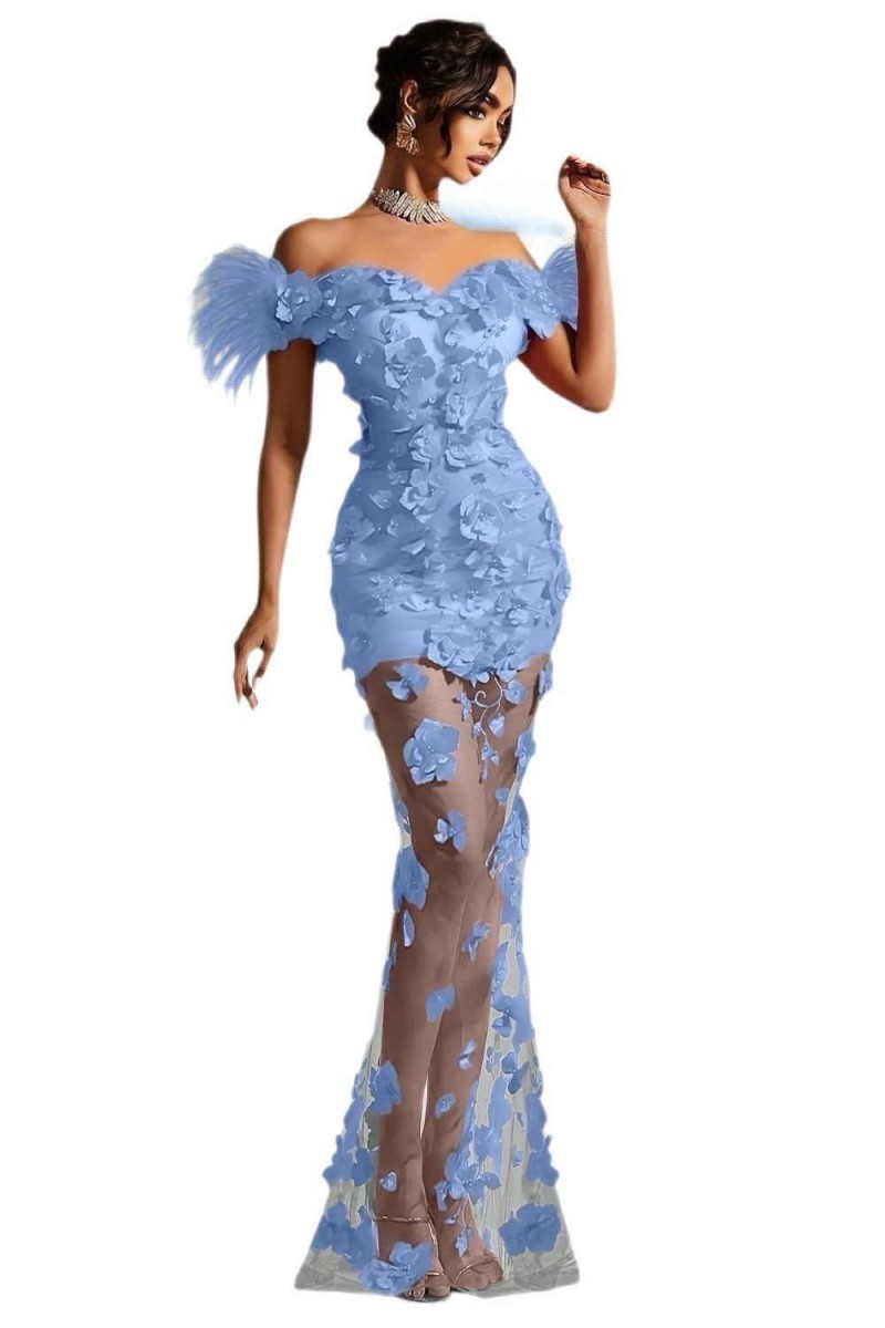 ROCHIE LUNGA CU FLORI MARI 3D