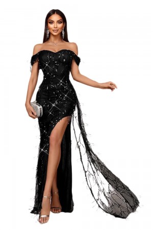 ROCHIE LUNGA ELEGANTA CU FRANJURI PAIETE