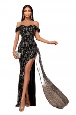 ROCHIE LUNGA ELEGANTA CU FRANJURI PAIETE