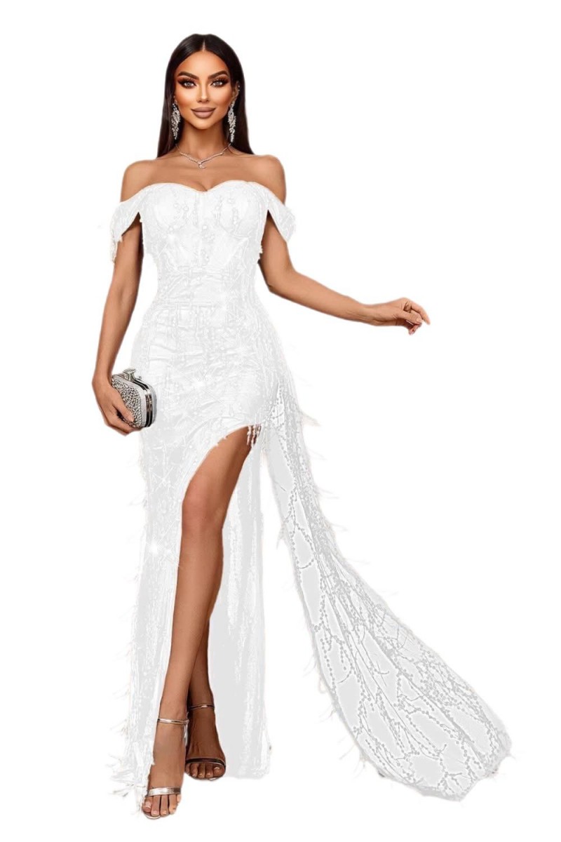 ROCHIE LUNGA ELEGANTA CU FRANJURI PAIETE